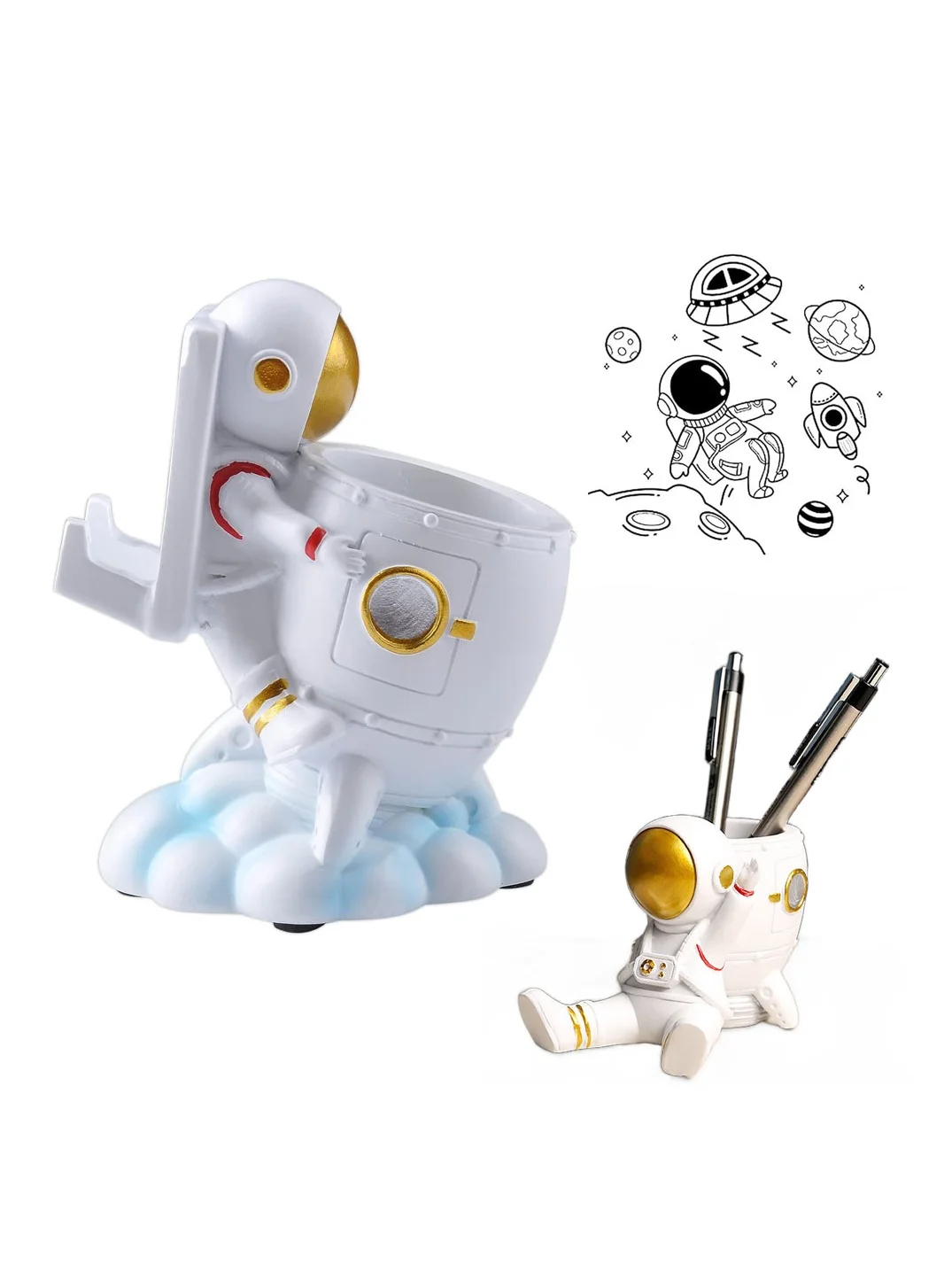 SYOSI Astronaut Pen Holder Desk Organizer Premium Resin Stationery Storage (Embrace Rockets, 15 cm) pim8h