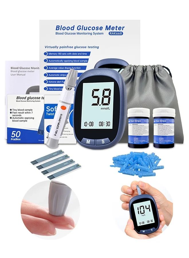 Unique Blood Glucose Monitor Kit with 50 Test Strips and 50 Lancets (Professional Home Health Monitoring System) e0psq