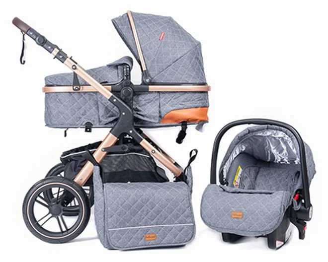 Belecoo 3-in-1 Luxury Baby Travel System with Infant Car Seat and Convertible Bassinet (Grey) ygy5l