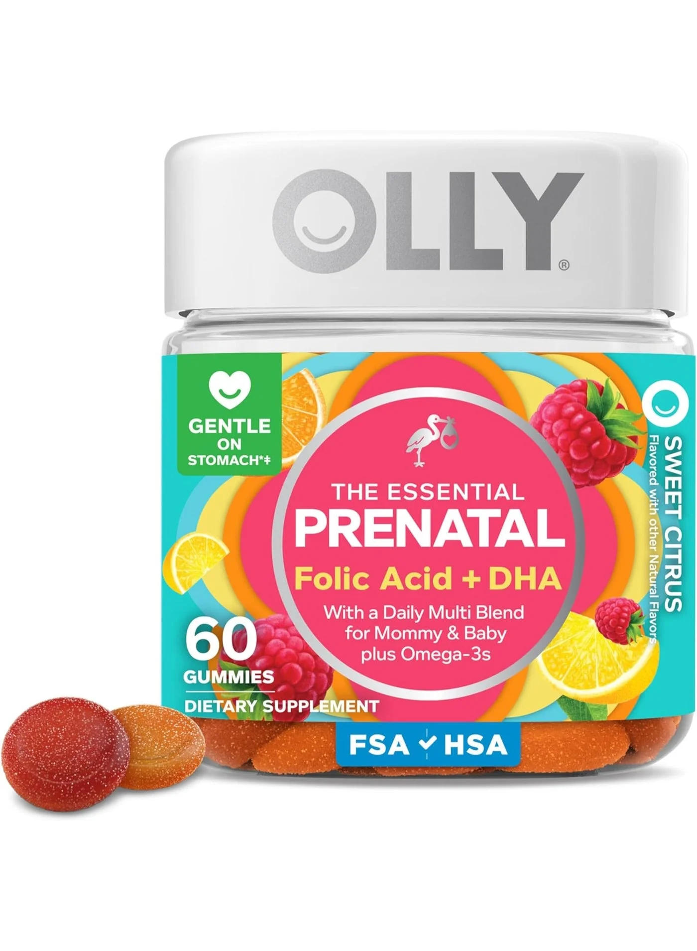 Prenatal Multivitamin Gummies with Folic Acid, Vitamin D and Omega 3 DHA, Citrus Berry Flavor (60 Count) blimq