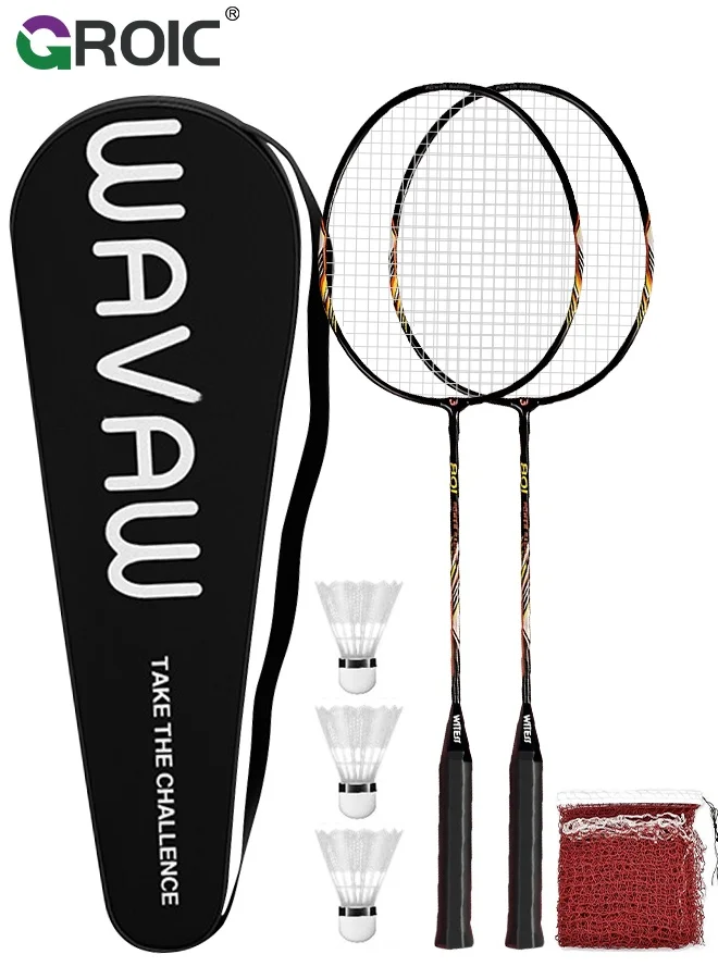 GROIC Badminton Racket Set for 2 Players with Net and Carrying Bag (Alloy, 500 g) azrxr