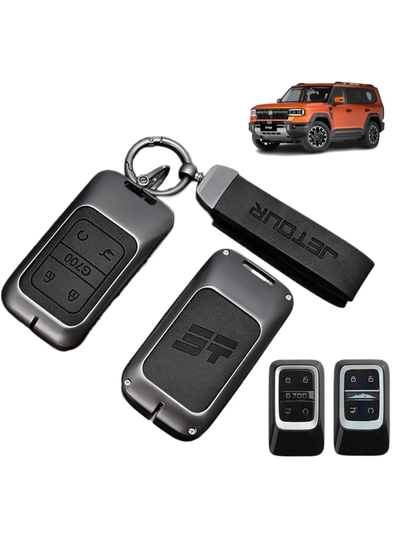 Adando Car Key Shell Case for Jetour G700 2025-2026 Models, Premium Zinc Alloy & PU Protective Smart Key Fob Cover (Black, 1 Piece) pfuxq
