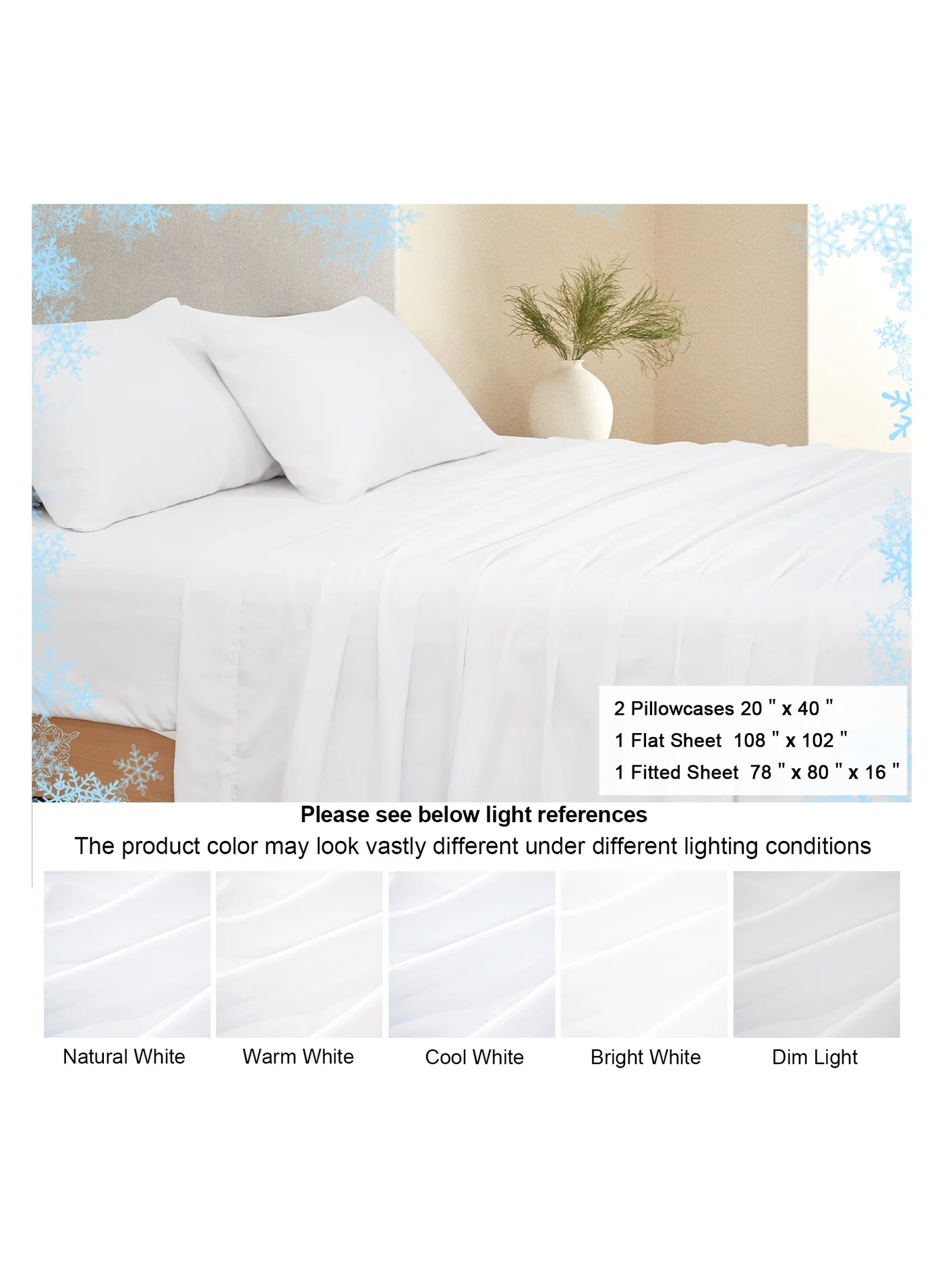 PHF 4 Piece King Bamboo Rayon Cooling Bedding Sheet Set, Luxury Silky Soft Breathable Bed Sheets (White, King Size) moyvz