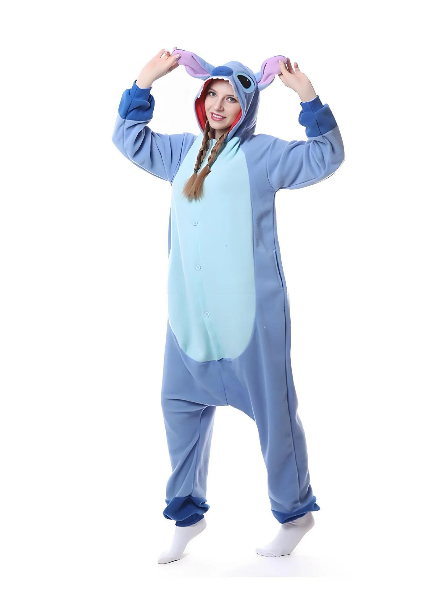 Premium Animal Character Onesie Pajamas Hoodie Cosplay Costume for Adults (Blue, M) b9sgy