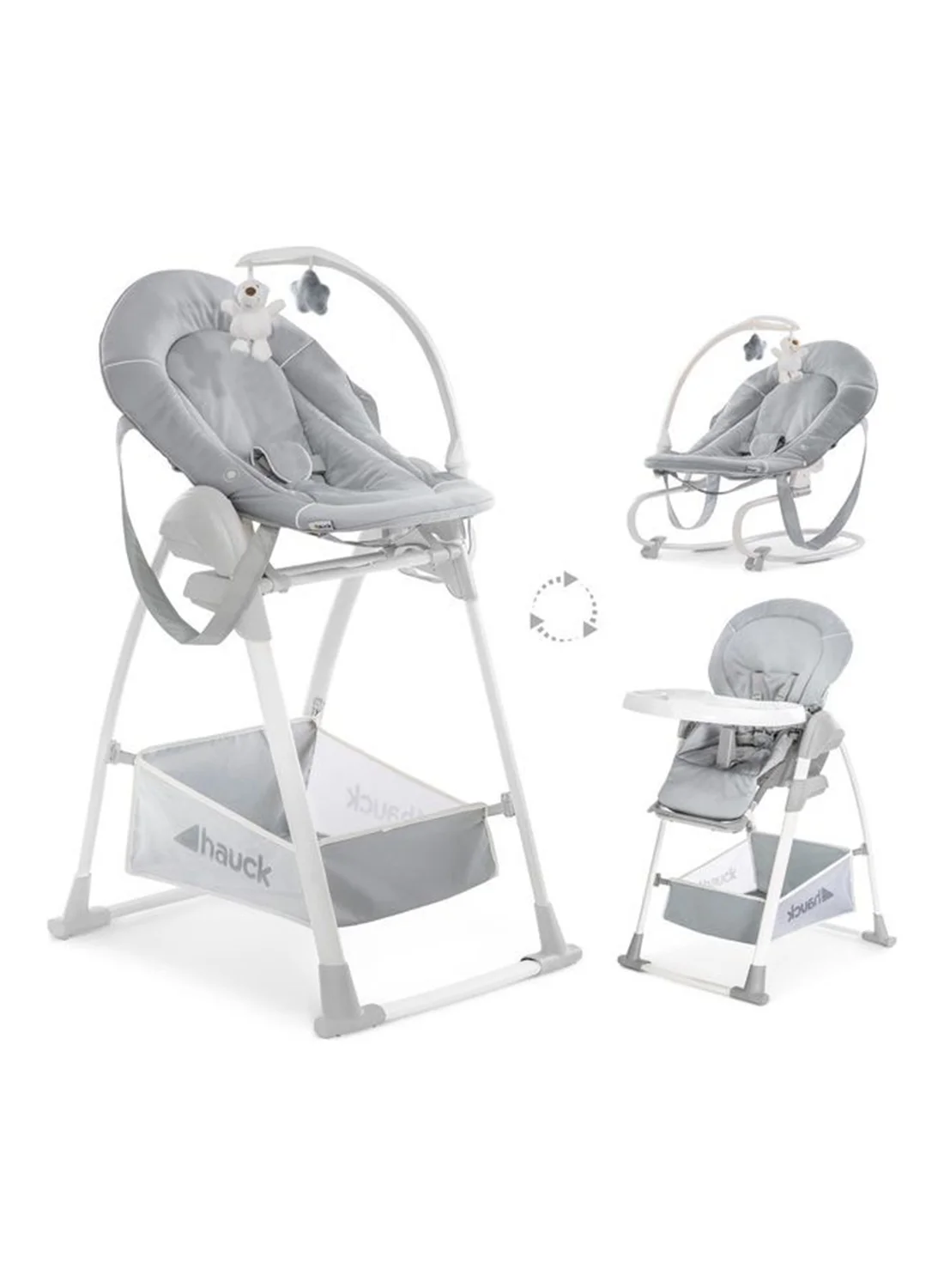 Premium Convertible High Chair and Rocker 3-in-1 Adjustable Feeding Seat with Reclining Backrest and Safety Harness (Grey, Single Pack) 3rsjd