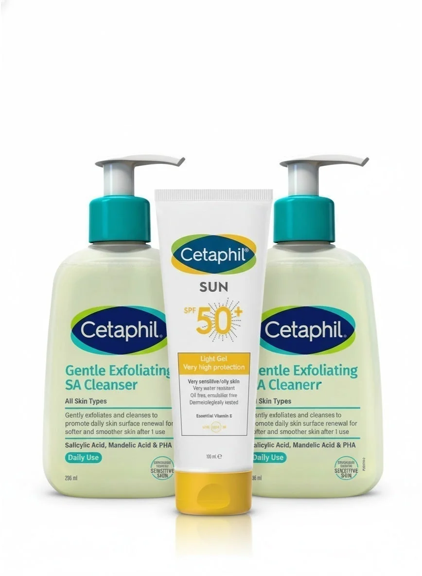 Premium 3-Step Exfoliating Skincare Regimen Bundle for Oily and Sensitive Skin (236ml, 236ml, 100ml) 94aex