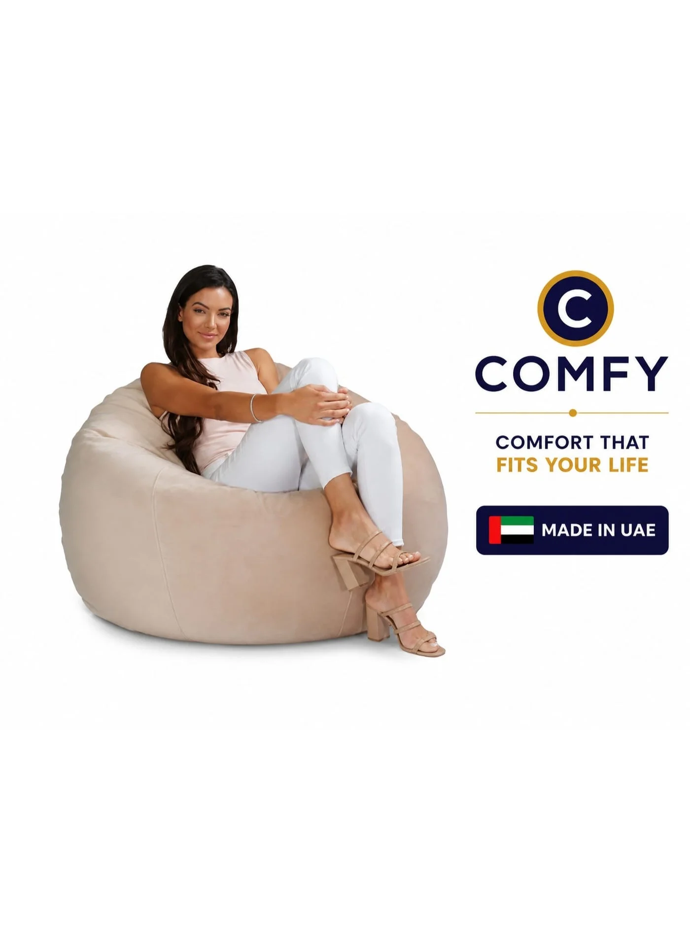 Premium Velvet Bean Bag Chair Large Soft Fluffy Lounger for Adults (Cream, 100 cm) 566ls