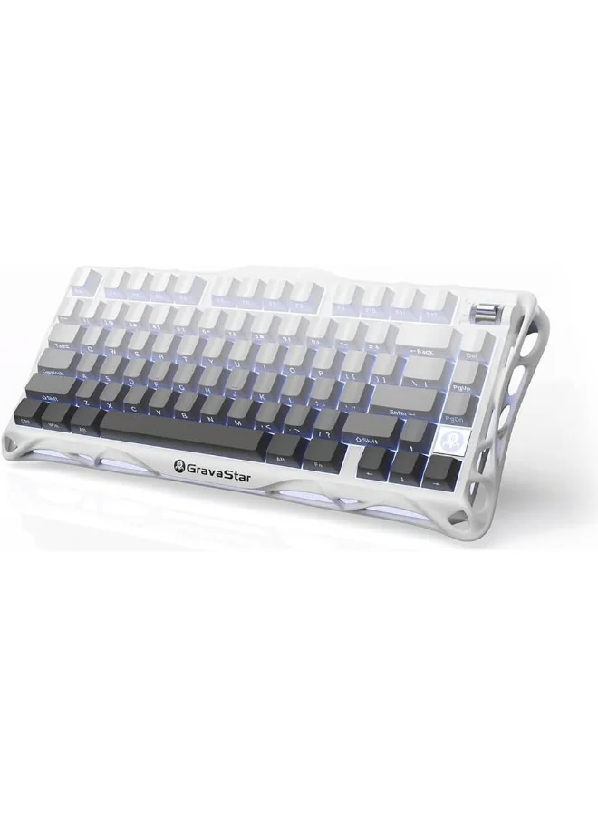 Gravastar Mercury K1 Mechanical Gaming Keyboard (Gradient White) 75% Layout Hot-Swappable RGB Wireless Wired Multi-Platform 1yb7g