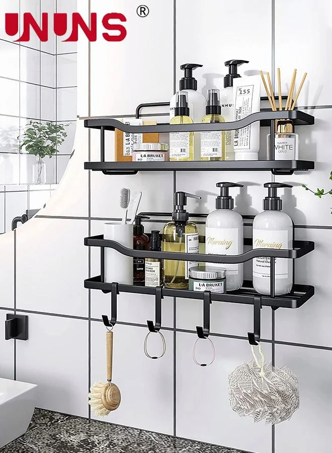 UNUNS Wall Mounted Storage Shelf Set (4 Pack, Black) Adhesive Bathroom Organizer for Shower and Kitchen 4eisw
