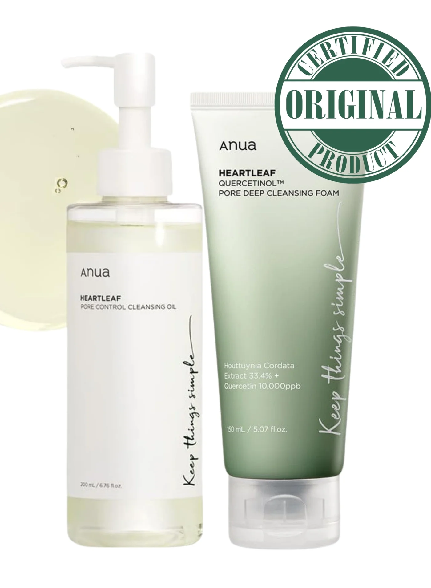 Anua Heartleaf Pore Control Cleansing Oil and Deep Cleansing Foam Set for Daily Makeup and Blackhead Removal (350 mL) clfv5