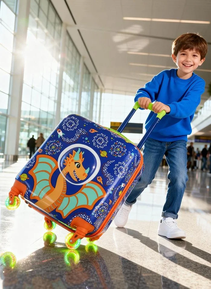 Milk & Moo Kids Travel Luggage 18-inch Carry-On Trolley with Glowing Wheels and Adjustable Handle (18-inch) 2ly2r