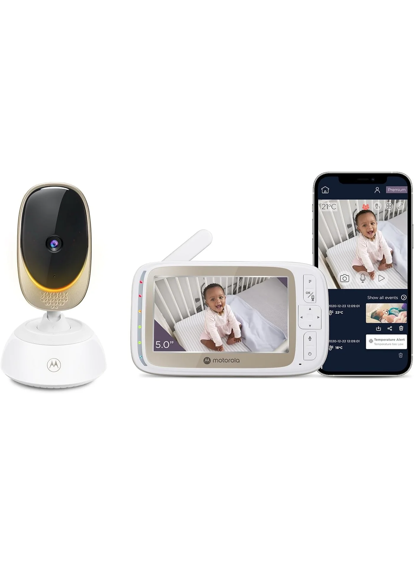 Premium Baby Video Monitor with 5-inch Display, WiFi Connectivity, Two-Way Audio, and Night Vision (White, 12.7 cm) k6c7s