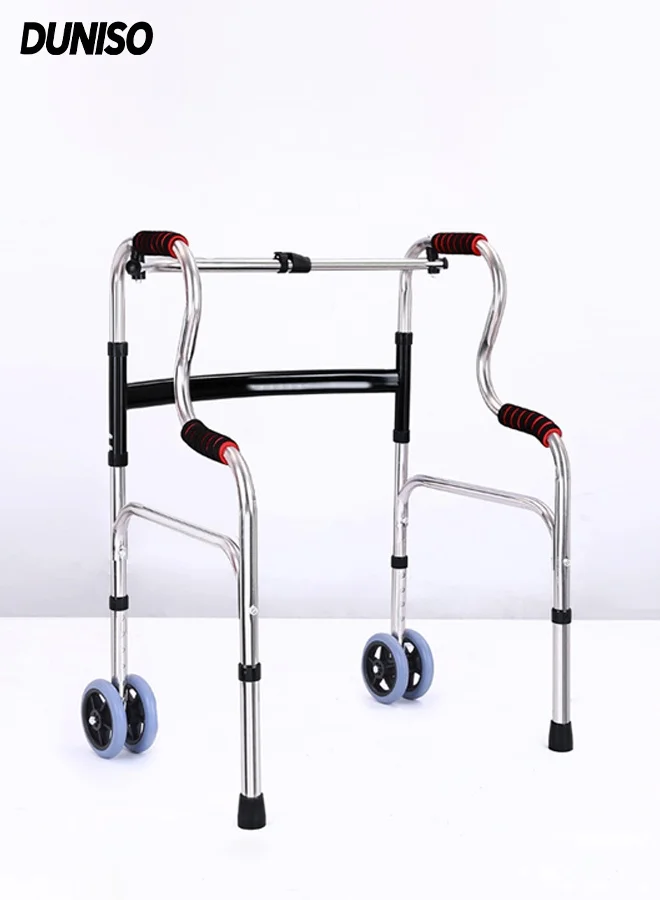 DUNISO Upright Rolling Walker Foldable Mobility Aid with 6 Adjustable Heights (Stainless Steel, For Seniors and Rehabilitation) bqn13