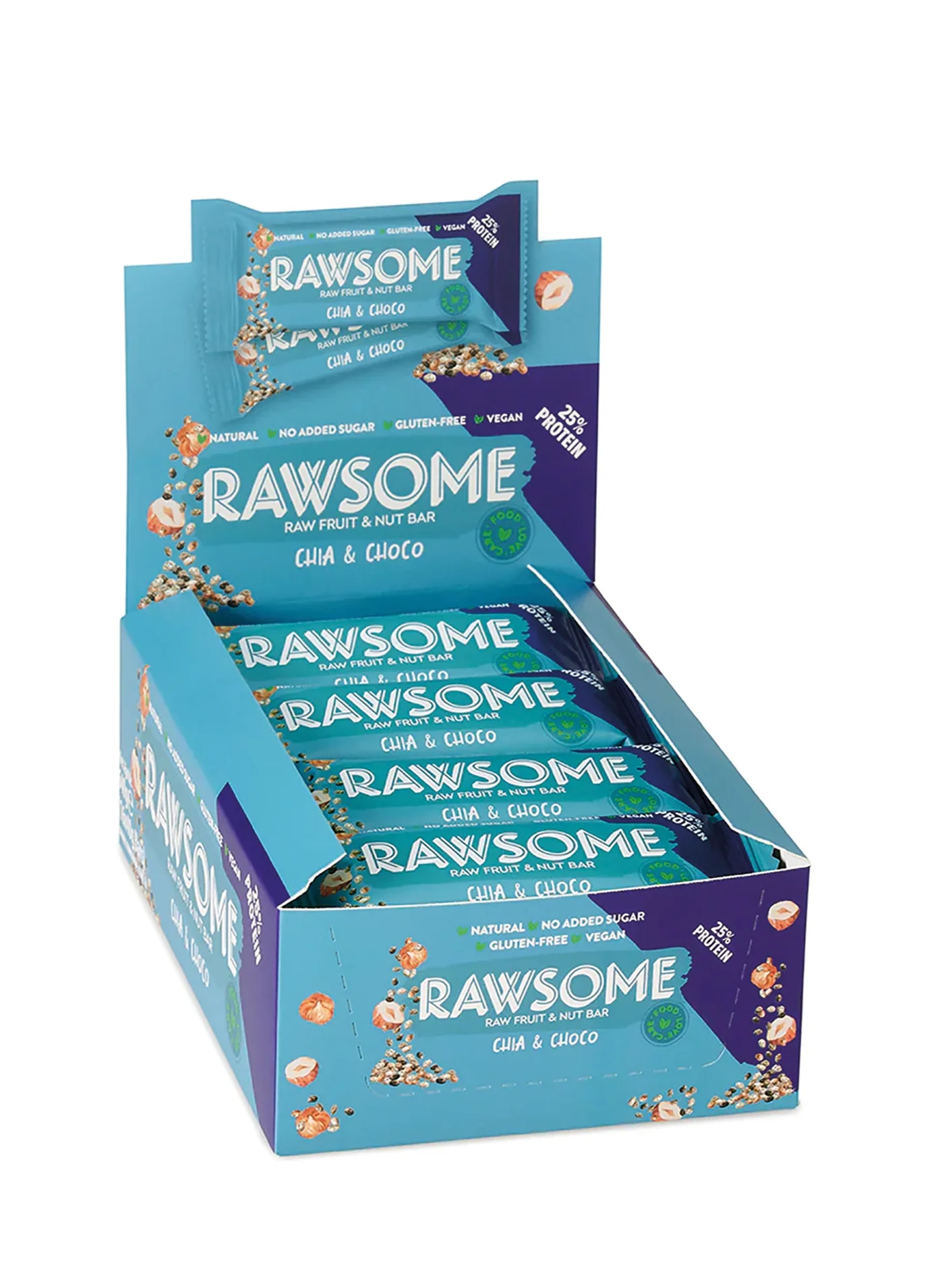 Rawsome Chia & Cacao Vegan Protein Bar Premium Plant-Based Snack (16 x 40g) artrg