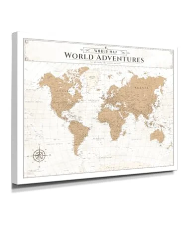 Vintage World Map Canvas Wall Art Large Travel Map Decor for Home Office (60x90cm) rlp6b