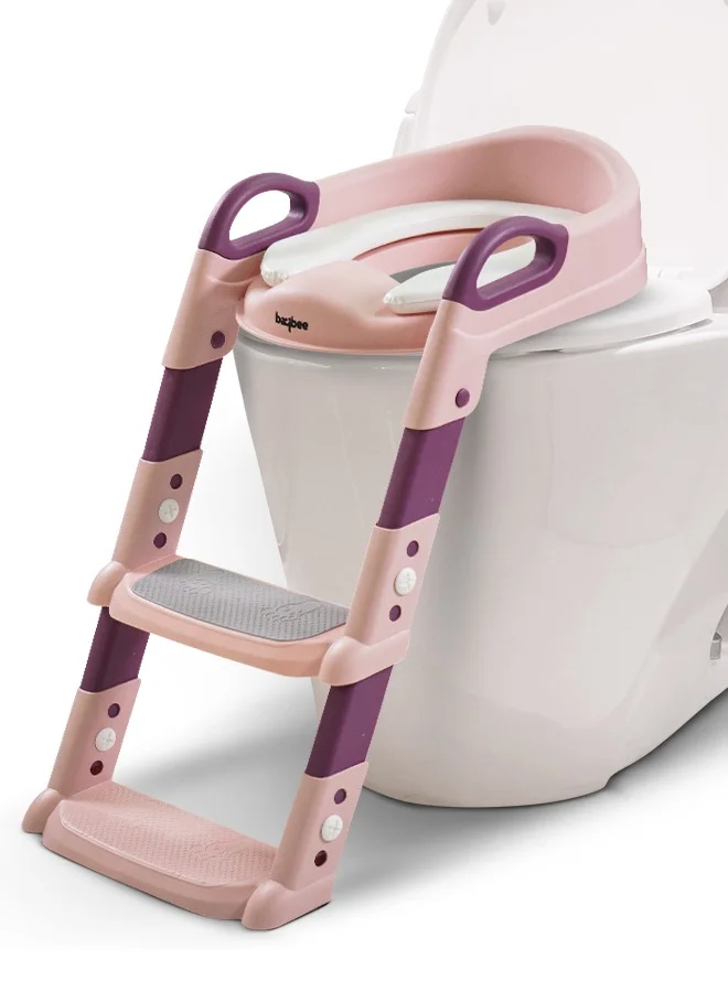 BAYBEE Baby Potty Training Seat with Ladder and Handle, Non-Slip Cushion for Western Toilets, Adjustable Height for Toddlers (Pink) 85uoz