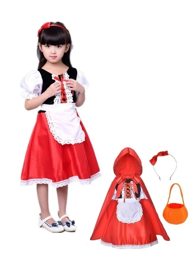 Loquat Little Red Riding Hood Costume Dress for Girls Premium Fairytale Storybook Character Cosplay Outfit (Red, Kids) mdrfe