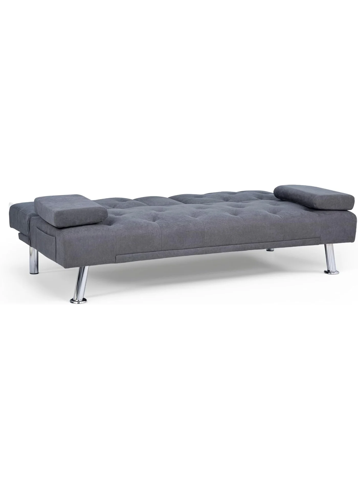 Premium 3-Seater Velvet Convertible Sofa Bed with Metal Legs (Grey, 180 cm) wwt16