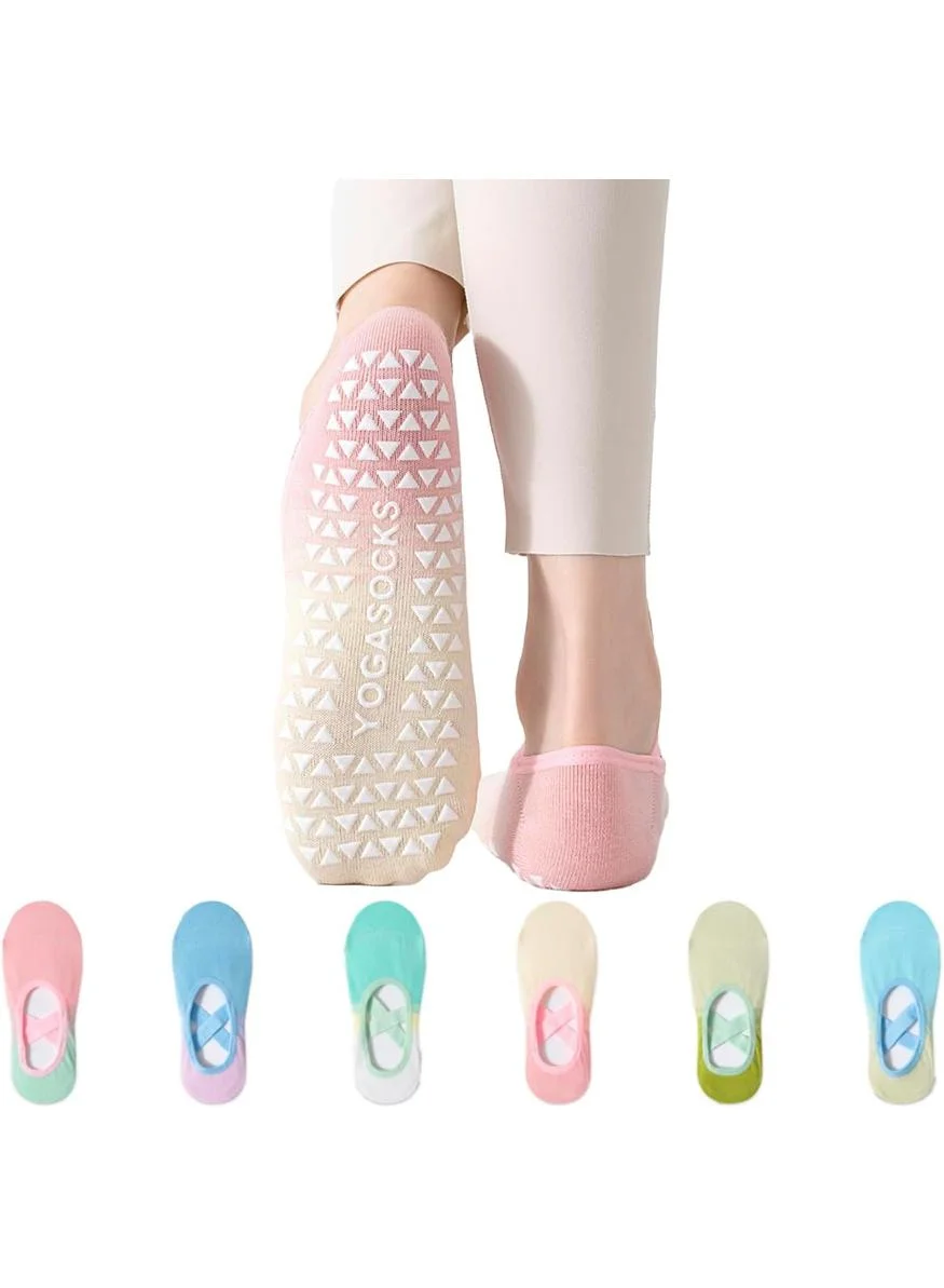 GigiLily Women's Gradient Yoga Grip Socks Non-Slip Pilates Ballet Barre Socks (6 Pairs, One Size) na0kg