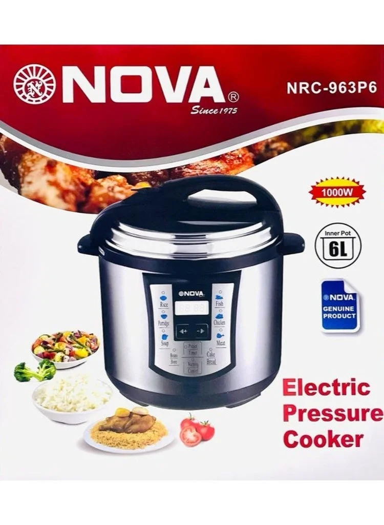 Nova Electric Pressure Cooker 6L 1000W Multi-Function Digital Kitchen Appliance for Rice Soup and Meat Stew (6L) sphod