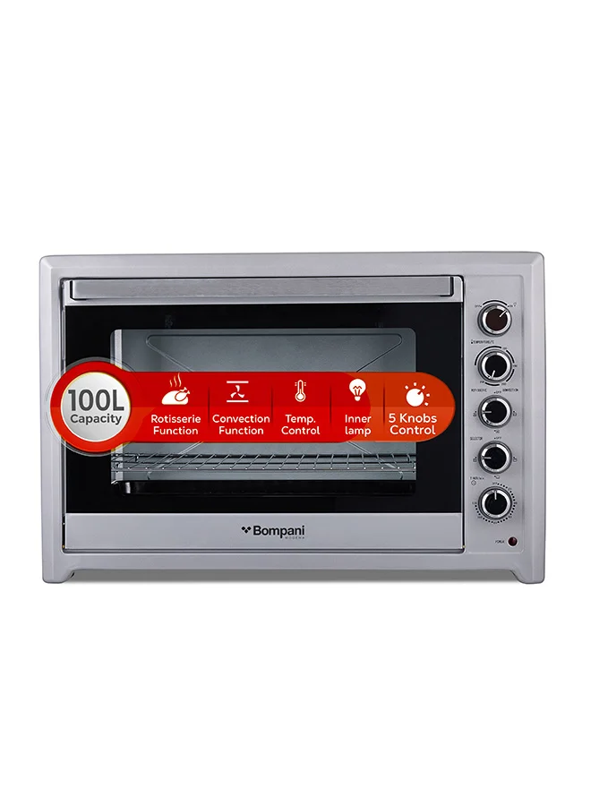 Bompani 100L Electric Oven with Rotisserie and Convection, Large Capacity Countertop Oven with Double Glass Door and Adjustable Thermostat (Grey, 100 L) h2hgo