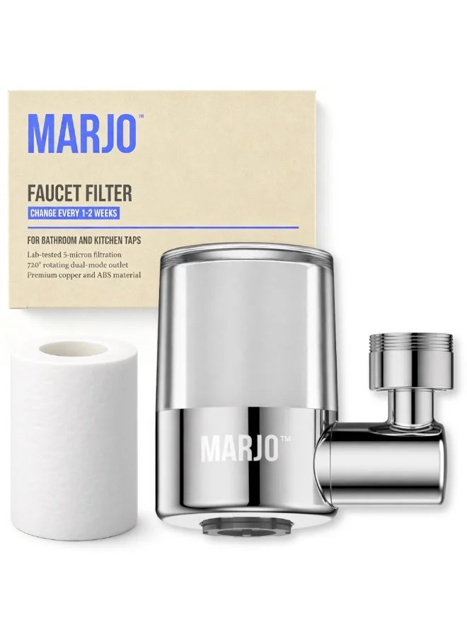 Marjo Faucet Water Filter 720¡ã Swivel Tap Attachment with Dual Flow Modes (Premium PP Cotton, Universal Fit for Kitchen and Bathroom) kr8hz