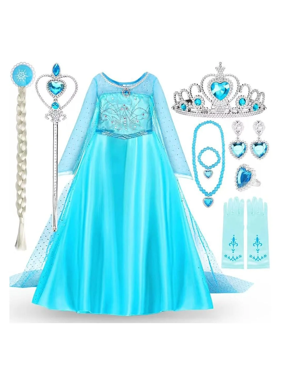 JAYATO Princess Costume Dress Set with Crown and Accessories for Girls (Blue, 120cm) pwno5