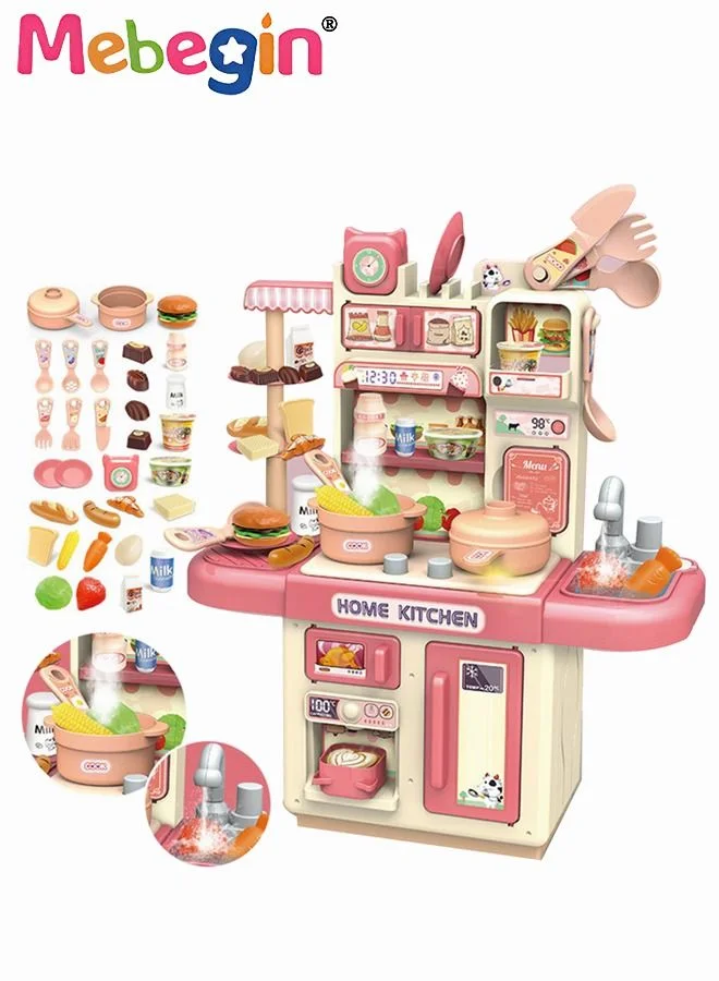 MEBEGIN Kitchen Pretend Play Toy Set, Interactive Cookware with Spray and Light Effects (Pink, 34 Pcs) uw98a