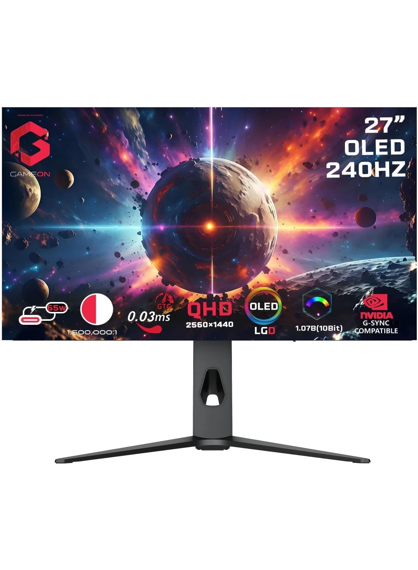 GAMEON 27-inch OLED QHD Gaming Monitor, 240Hz Refresh Rate, 0.03ms Response Time, HDR10, KVM Switch, Adjustable Stand (Black, 27-inch) 7h0ge