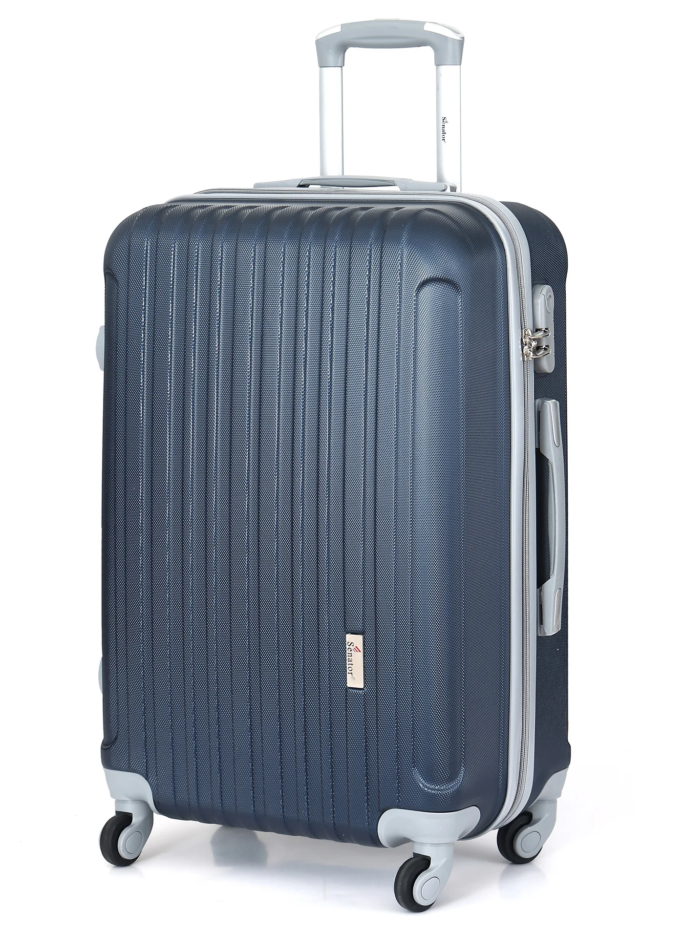 SENATOR Hard Case Travel Bag Large Checked Luggage Trolley ABS Lightweight Suitcase with 4 Spinner Wheels (Navy Blue, 75 cm) xaq90