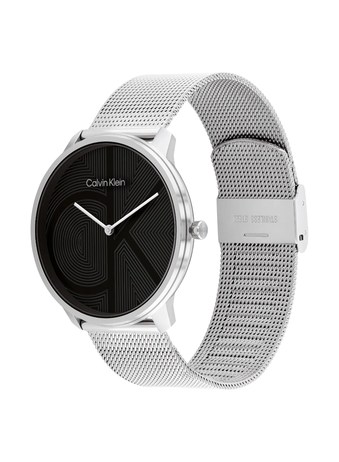 Premium Round Analog Wristwatch with Stainless Steel Band (Black Case, Unisex) zl5ee