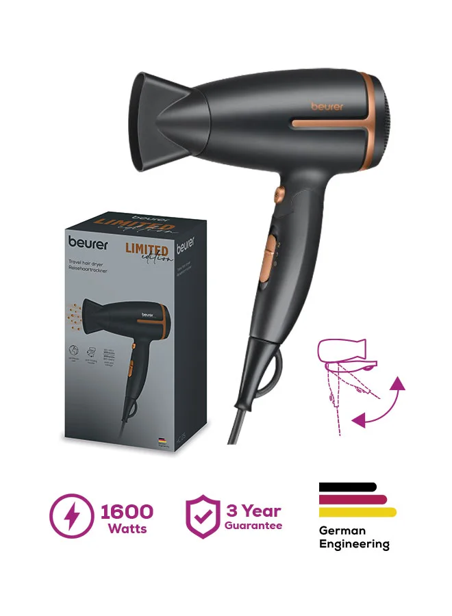 Beurer HC 25 Compact Hair Dryer with Ionic Technology, Foldable Handle, 1600W Professional Blow Dryer for Travel (1600W) 0bkau