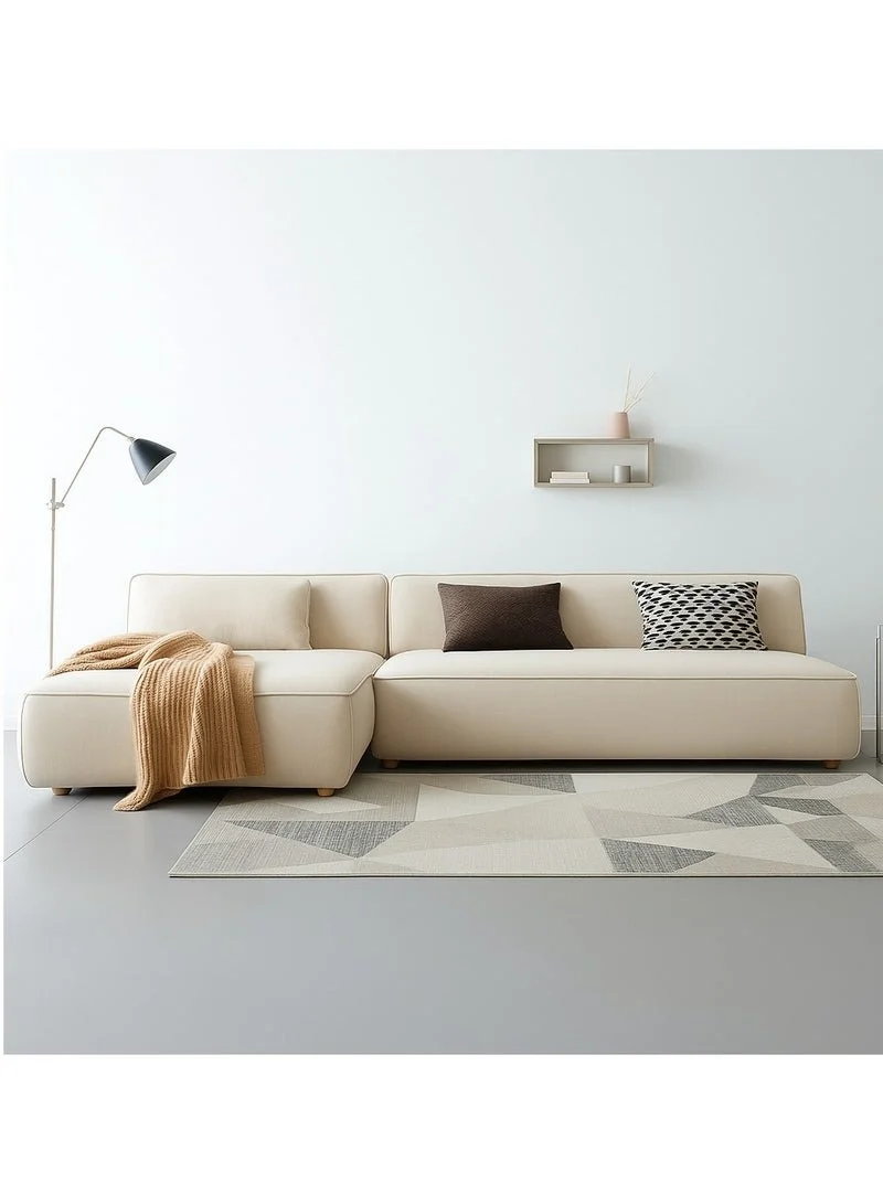 Al Zakharef Furniture 3-Seater L-Shape Velvet Sofa with Premium Wooden Frame (Cream, 270 x 180 cm) efyyh