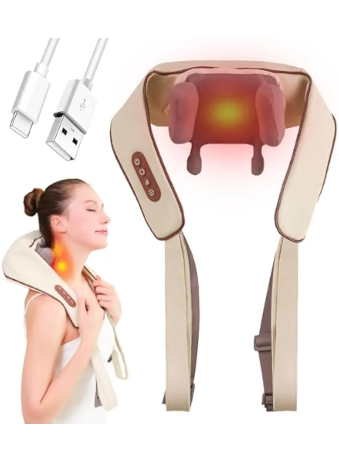 Arabest Cordless Neck and Shoulder Massager with Heat, Deep Tissue Massage Shawl, 3-Speed Adjustable Intensity, Ergonomic Design for Home and Office Use (Coffee) elhww
