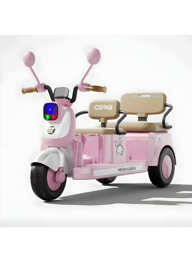 ECVV Kids Electric Motorcycle Ride-On Toy 2-Seater 3-Wheel Design with Music and Lights (Pink) yfh3u