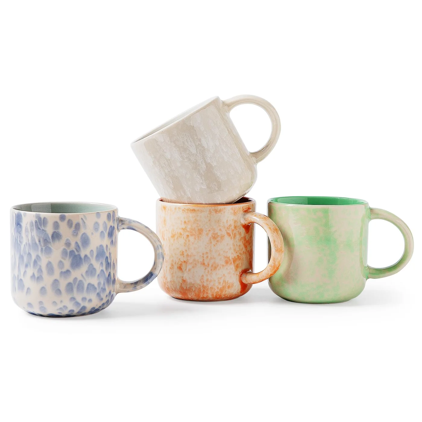 MONITO Modern Ceramic Coffee Mugs Set with Ergonomic Handle for Tea and Latte (4 Pieces, 355 mL) 9ok52
