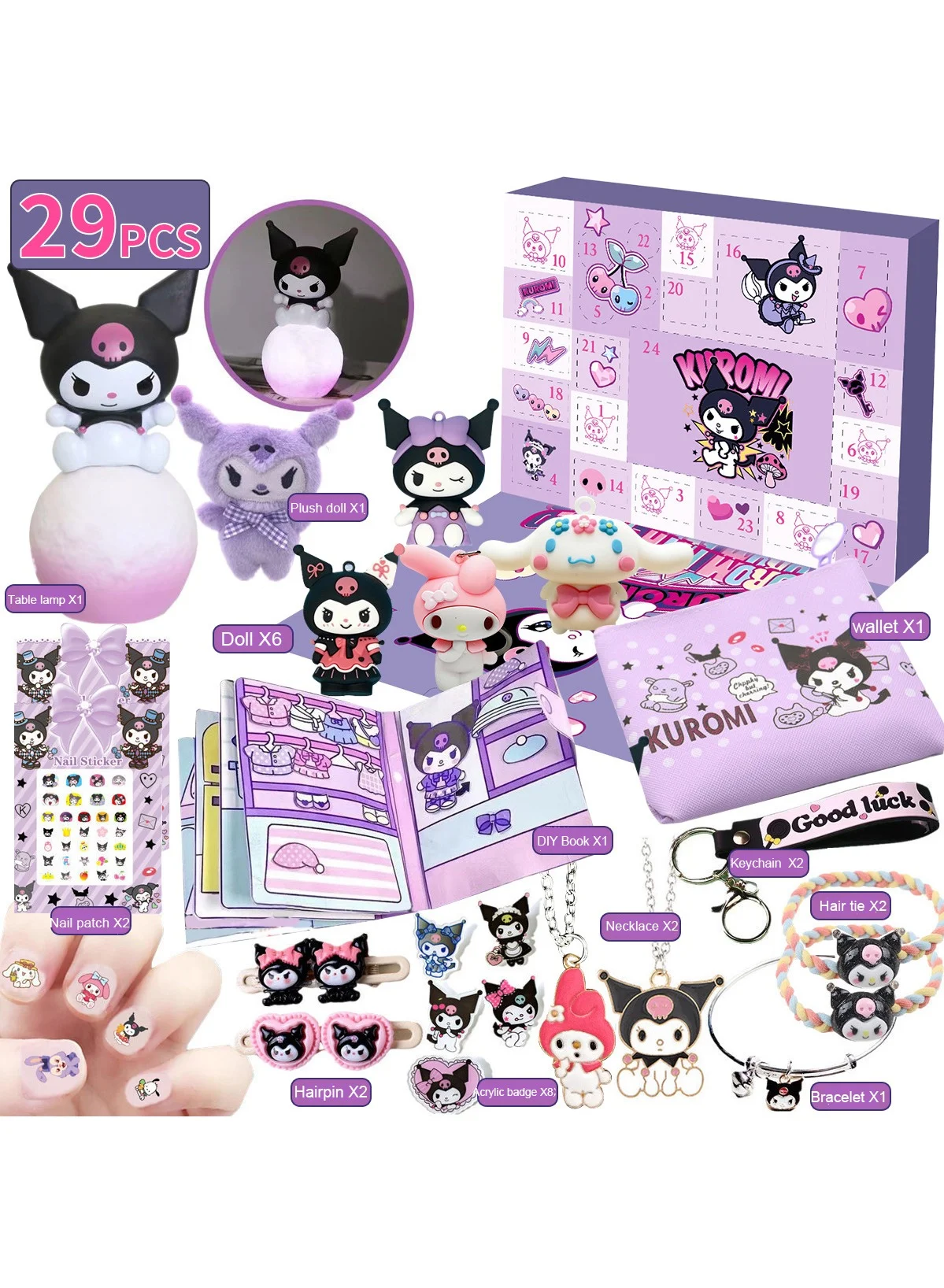 MissTiara Cartoon Character Blind Box Advent Calendar Set (Assorted Figures, Keychains, Rings, Kids Party Favors) umj0y