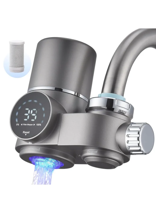 DUNISO Faucet Water Filter with LED Display Tap Mount Purifier (1 Filter Included, Durable, Fits Standard Sink Faucets) i1xui