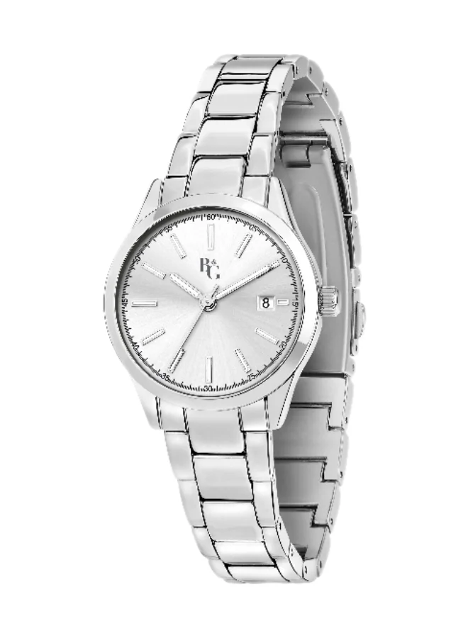 B&G Women's Analog Quartz Watch with Silver Stainless Steel Band (White Dial, 28mm) hbor1