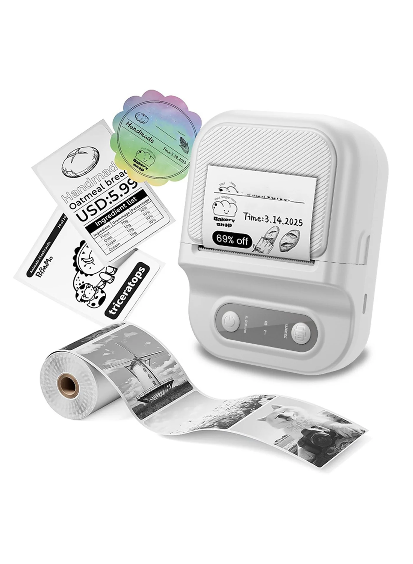 Portable Wireless Thermal Label Printer Bluetooth Ink-free Machine for Office and Home (Black, 50x60mm) 8m3nn
