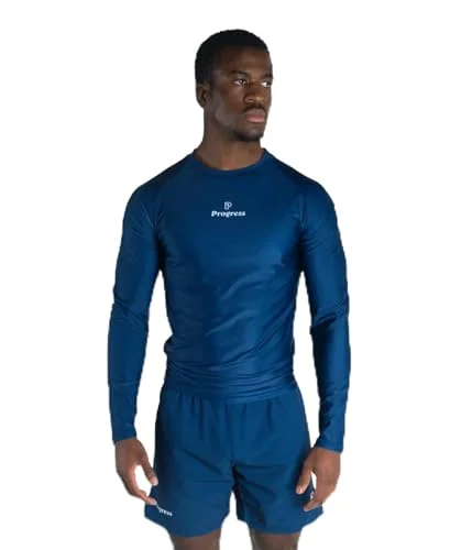 Premium Long Sleeve BJJ Rash Guard Compression Top for Grappling and MMA Training (Navy, M) 1qr4t