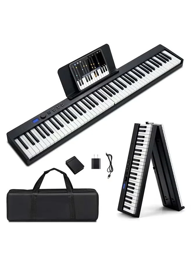KONIX 88-Key Foldable Digital Piano Keyboard, Full Size Semi-Weighted Portable Electric Piano with MIDI and Sustain Pedal for Beginners (Black) ngq0u
