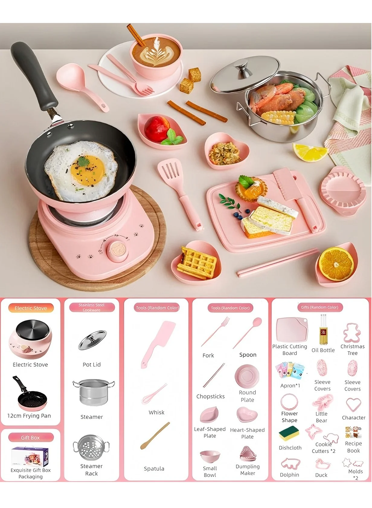 HalaKids Children Cooking Set Mini Kitchen Tools Educational Food Making Kit (Pink, 32pcs) tl003