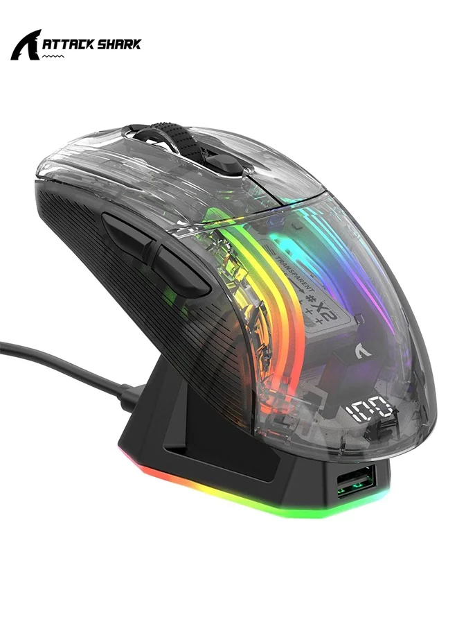 Premium Wireless Gaming Mouse with Charging Dock (Tri-Mode Connectivity, 4000 DPI, Transparent Case, Clear) pcsph