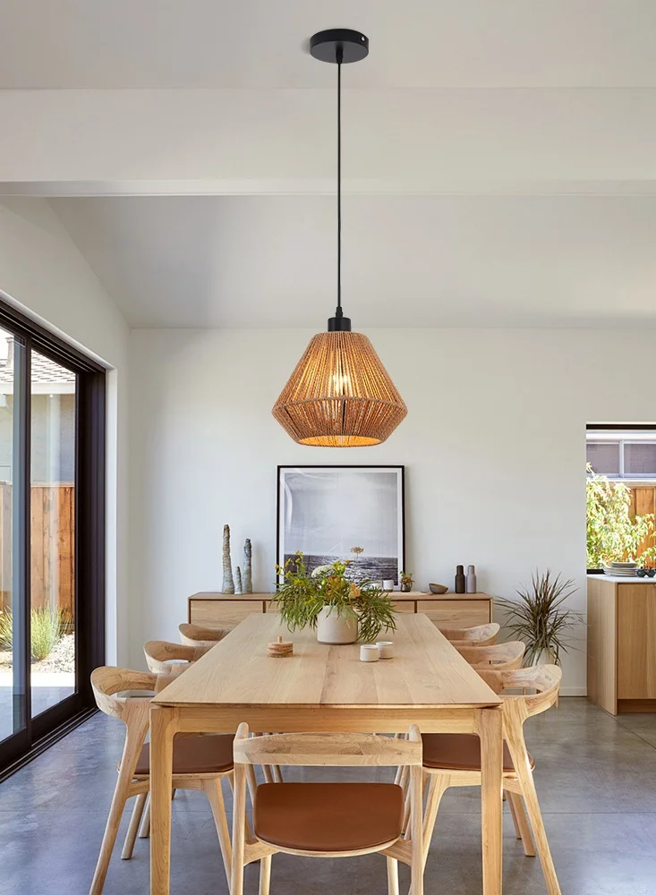 Ganeed Handwoven Rattan Boho Pendant Light, Rustic Cage Semi-Flush Mount Ceiling Fixture for Kitchen and Dining Room (Natural, 30 cm) 955fo