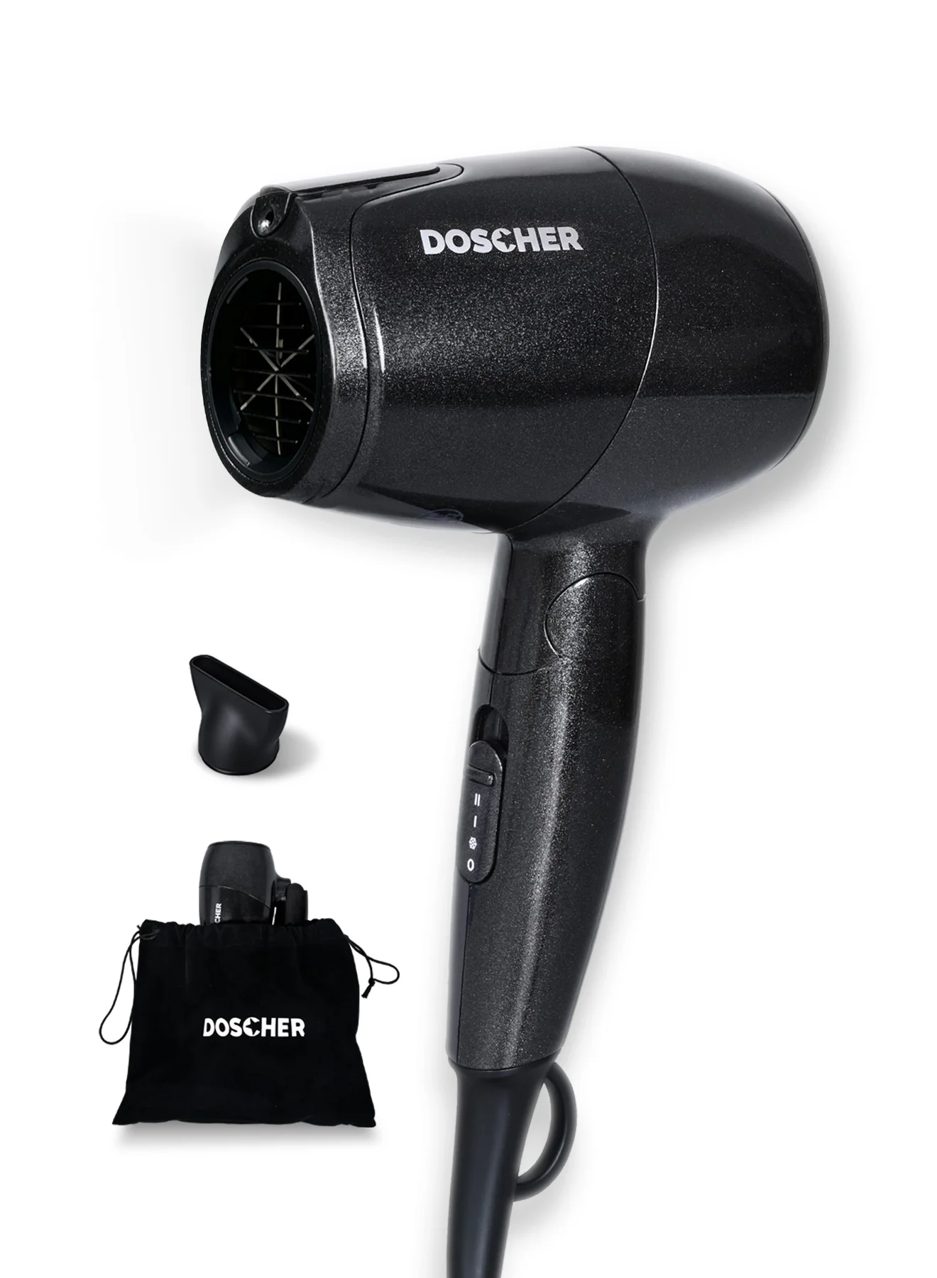 DOSCHER Portable Foldable Hair Dryer 1000W with Concentrator Nozzle (Compact, Dual Voltage, 2m Cord) gvkea