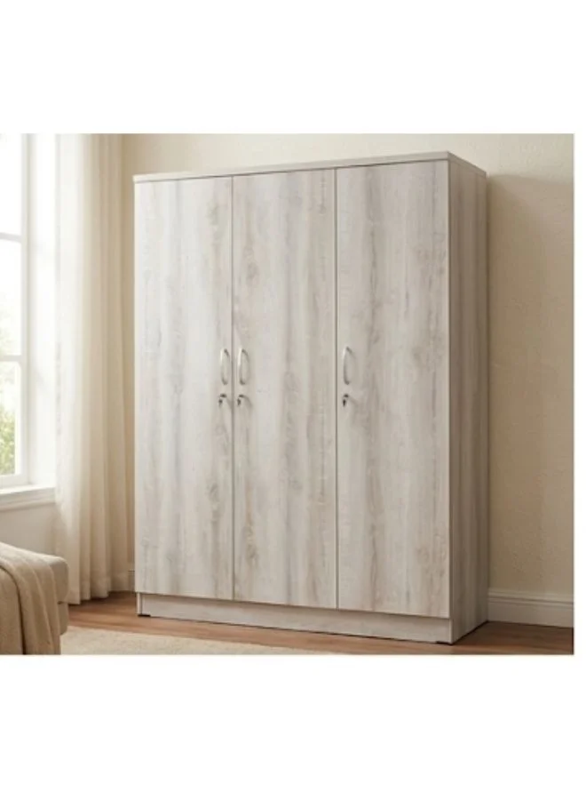 SUNLIT HOME 3 Door Wooden Wardrobe Closet with Hanging Space and Shelves (Modern Bedroom Storage Cabinet with Lock, 180cm x 120cm x 50cm) 8sbz8