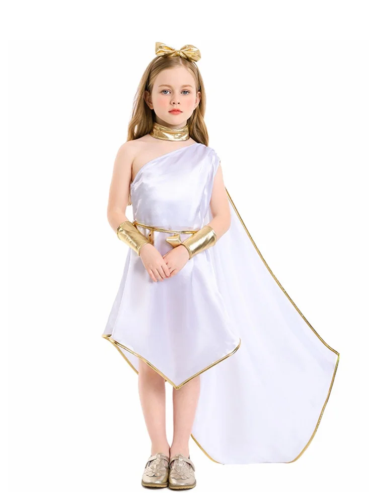 Al Aoyama Greek Goddess Costume for Girls Elegant Off-Shoulder Dress White (Kids) 7lf6q