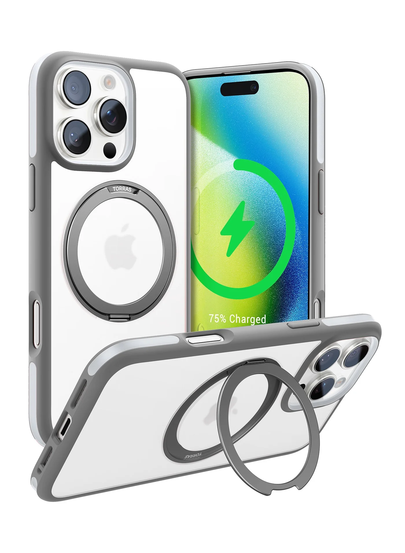 Premium Magnetic Protective Case with 360¡ã Rotatable Ring Stand for Smartphone (Grey, 16.5 cm) idruf