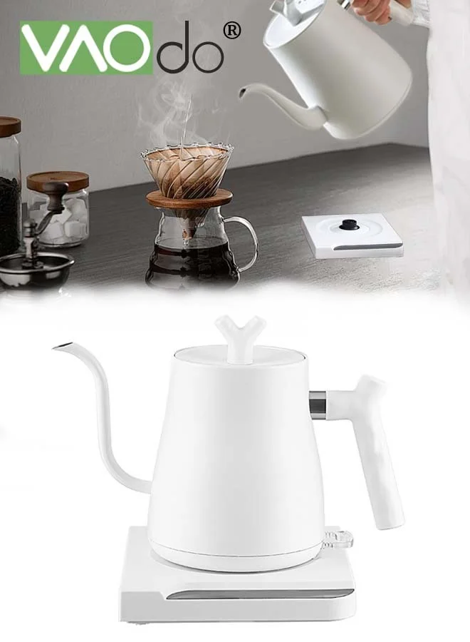VAOdo Electric Gooseneck Kettle Stainless Steel Liner 1000W Quick Heating Water Boiler for Pour Over Coffee and Tea (White, 1L) 9jt7h
